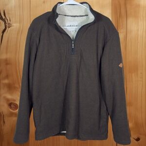 Orvis Mens Large Quarter Zip Pullover Sherpa Lined‎ Brown Fleece Classic